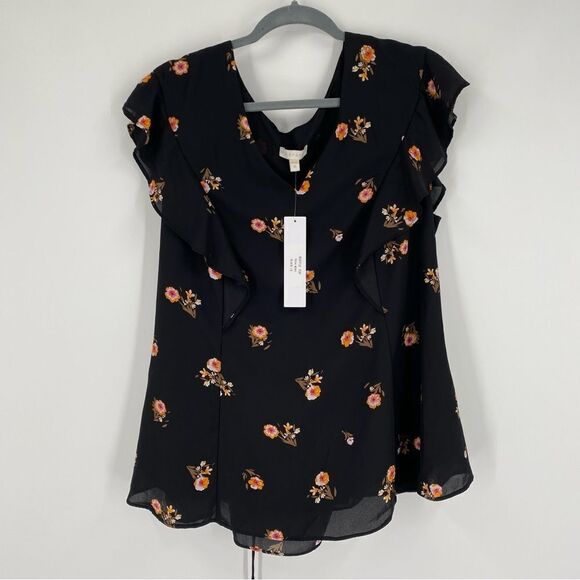 Mary Belle Women’s V Neck Flutter Sleeve Floral Blouse size L - Picture 1 of 3